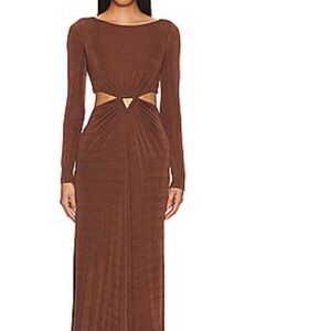 Sophisticated Long Sleeve Brown Maxi Dress